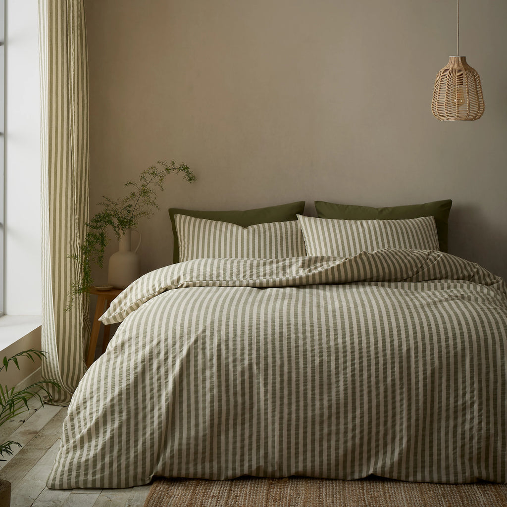 Pineapple Elephant Cotton Rich Woven Stripe Duvet Cover Set Green