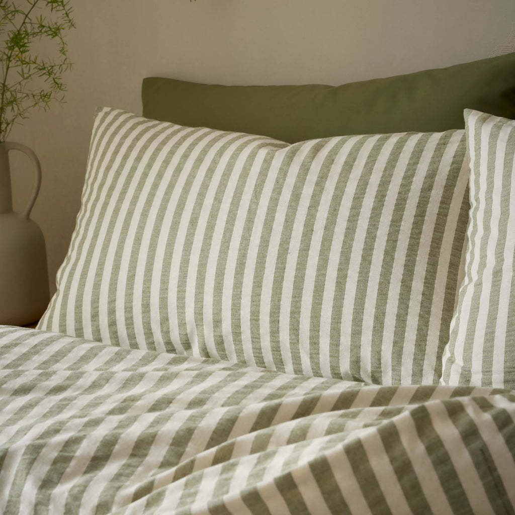 Pineapple Elephant Cotton Rich Woven Stripe Duvet Cover Set Green