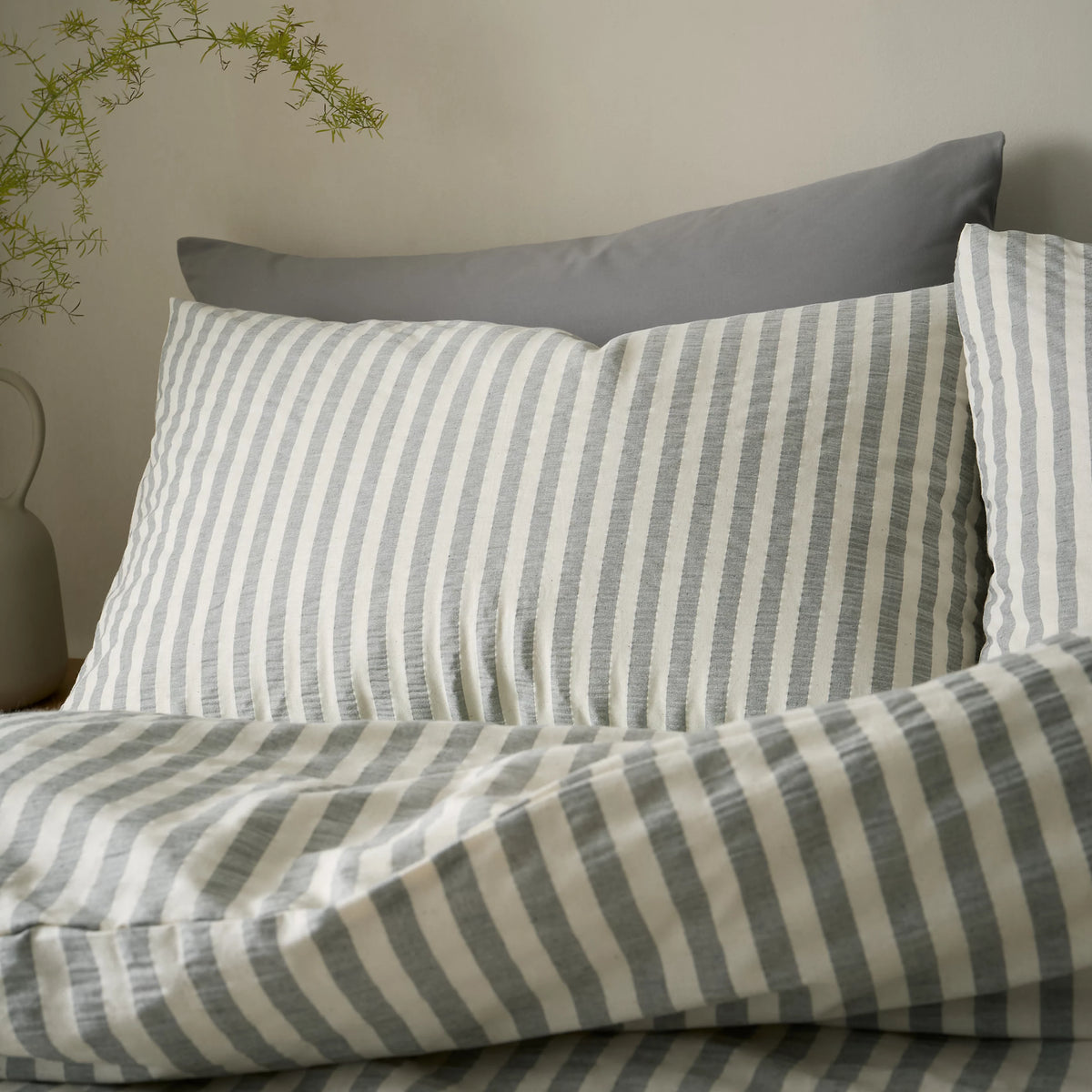 Pineapple Elephant Cotton Rich Woven Stripe Duvet Cover Set Grey