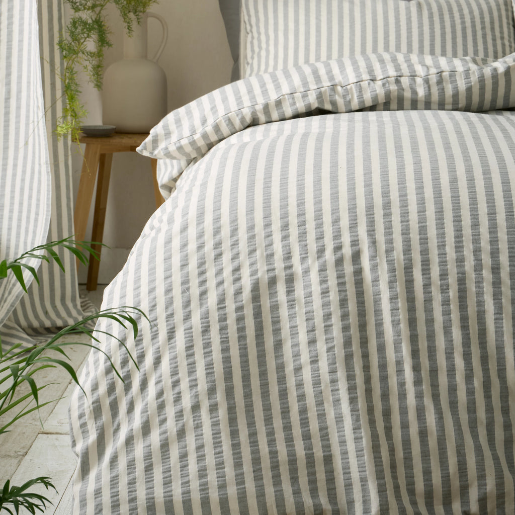 Pineapple Elephant Cotton Rich Woven Stripe Duvet Cover Set Grey