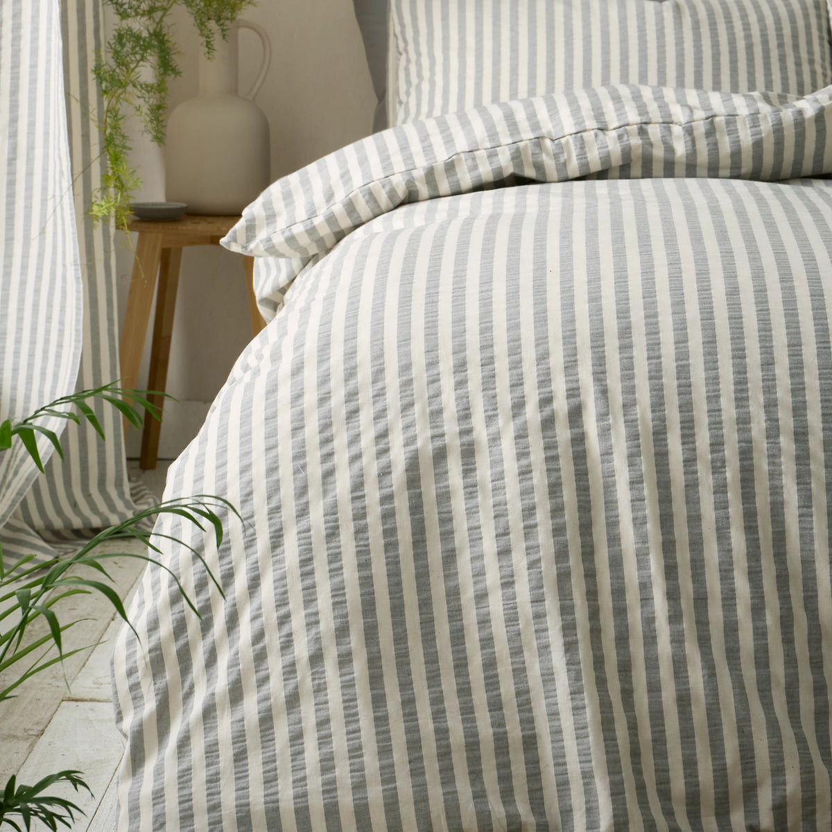 Pineapple Elephant Cotton Rich Woven Stripe Duvet Cover Set Grey