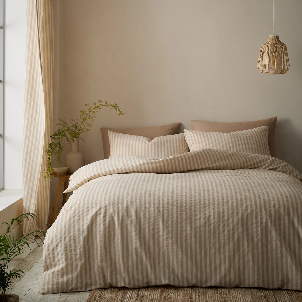 Pineapple Elephant Cotton Rich Woven Stripe Duvet Cover Set Natural