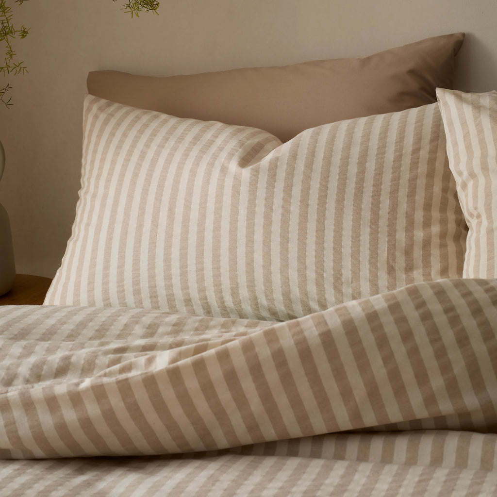 Pineapple Elephant Cotton Rich Woven Stripe Duvet Cover Set Natural