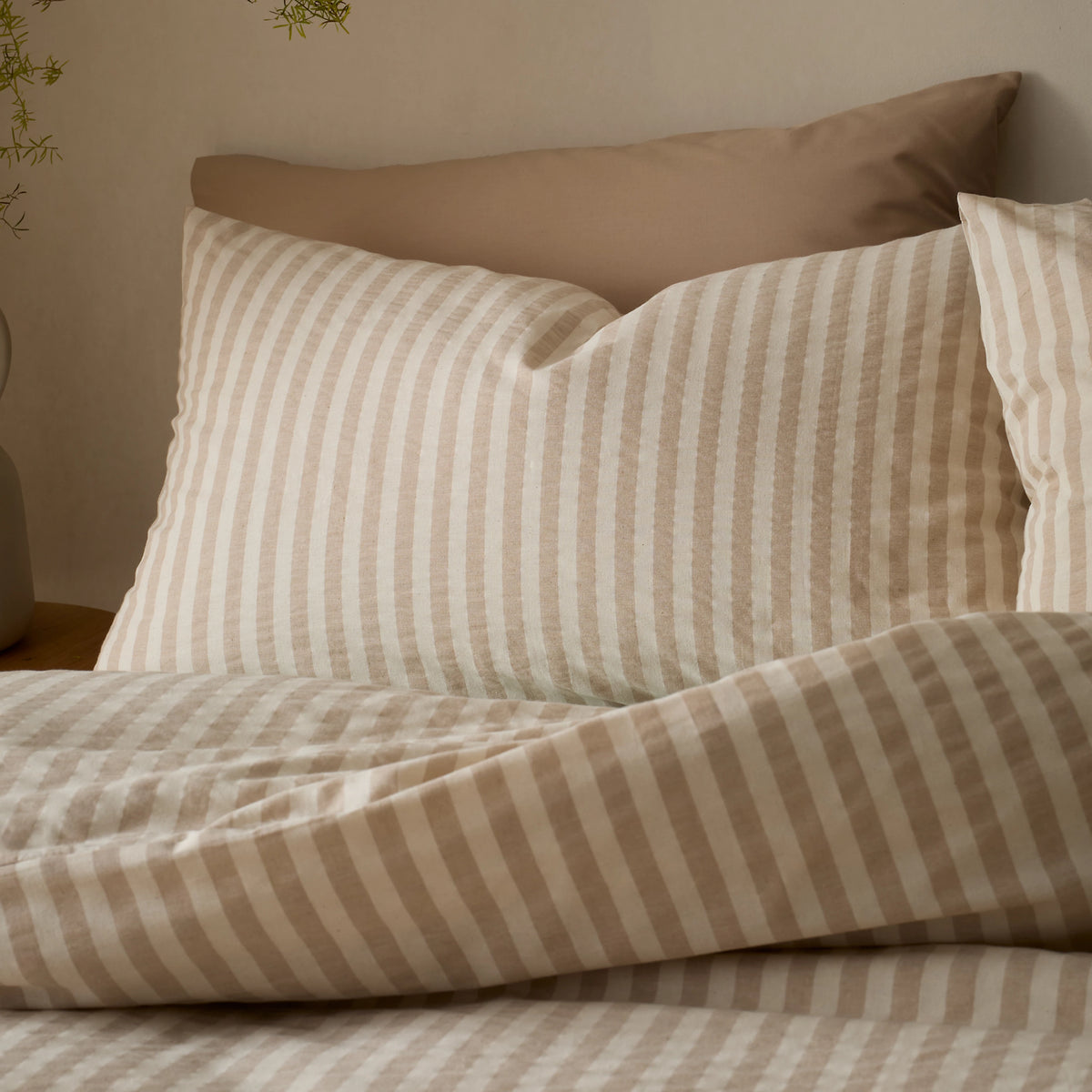 Pineapple Elephant Cotton Rich Woven Stripe Duvet Cover Set Natural