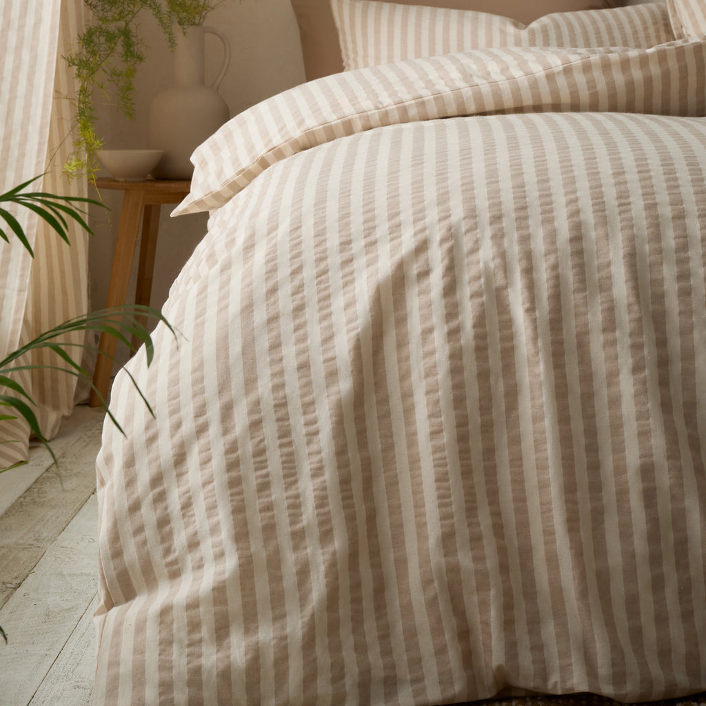 Pineapple Elephant Cotton Rich Woven Stripe Duvet Cover Set Natural
