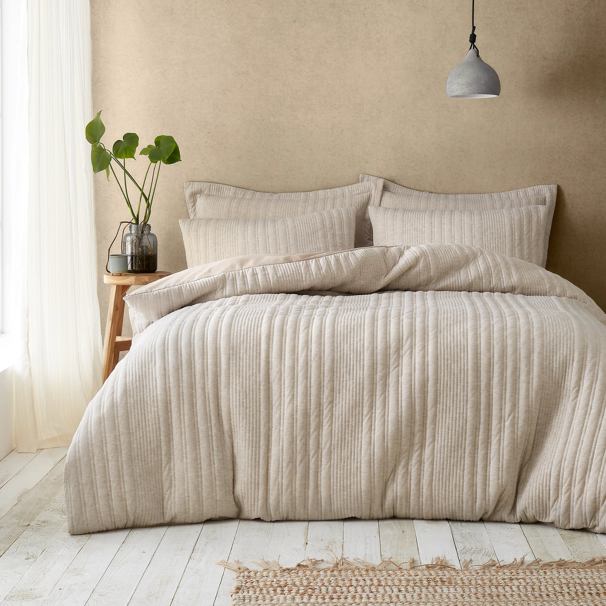 Pineapple Elephant Tamba Jersey Stripe Quilted Duvet Set Natural