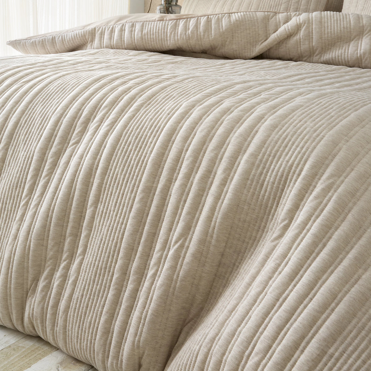 Pineapple Elephant Tamba Jersey Stripe Quilted Duvet Set Natural