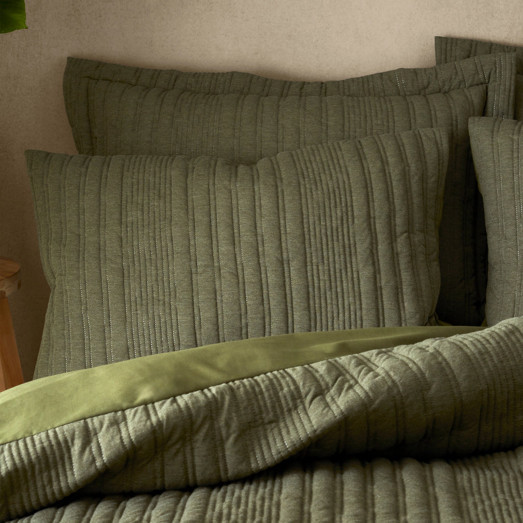 Pineapple Elephant Tamba Jersey Stripe Quilted Duvet Set Olive Green