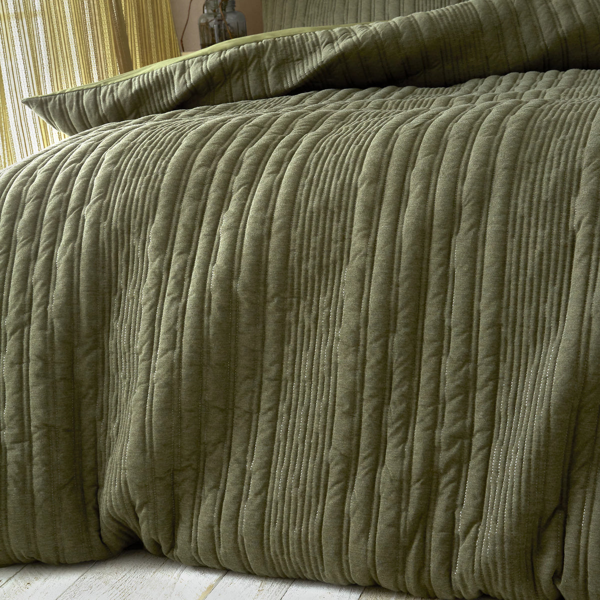 Pineapple Elephant Tamba Jersey Stripe Quilted Duvet Set Olive Green