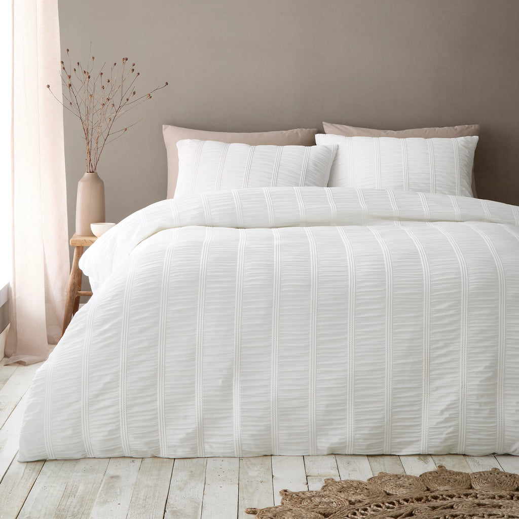 Pineapple Elephant Waffle Seersucker Duvet Cover Set White