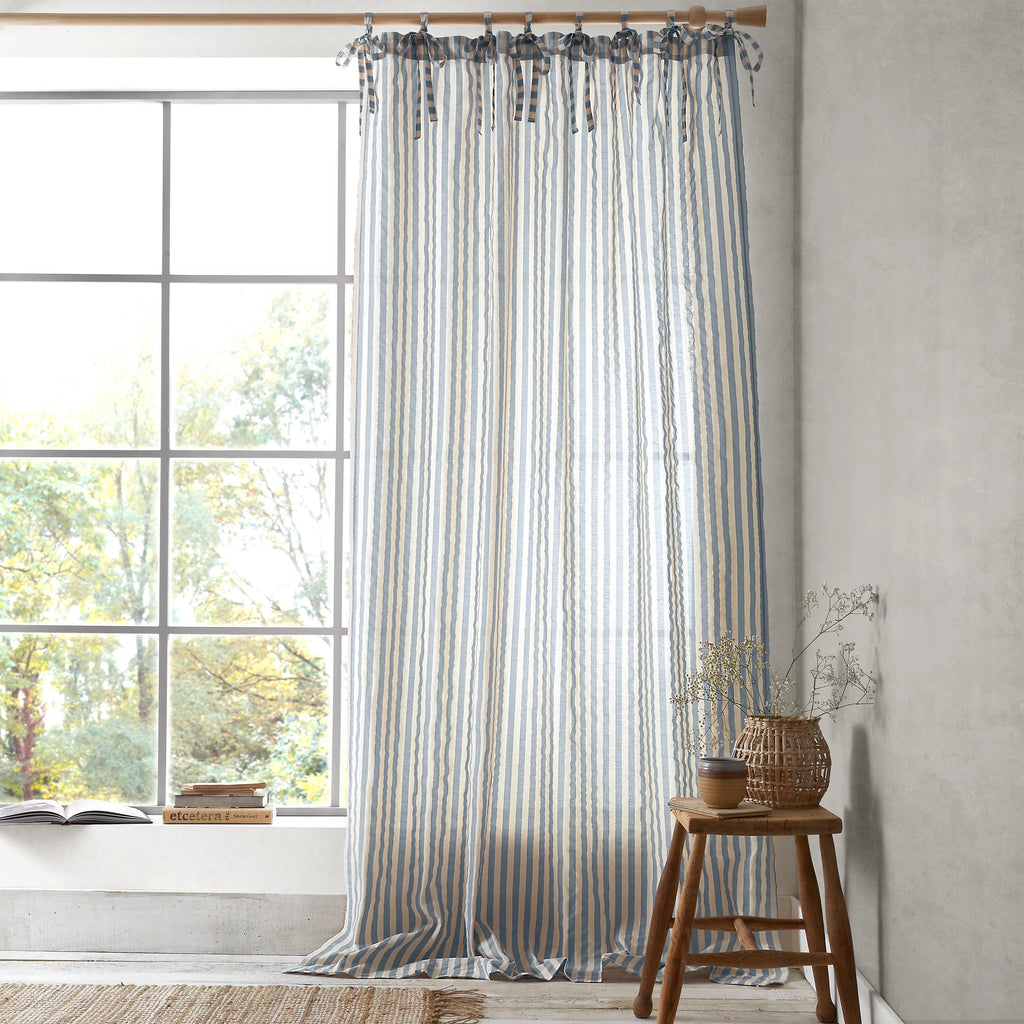 Pineapple Elephant Zanzibar Woven Stripe Voile Curtain Panel in Blue