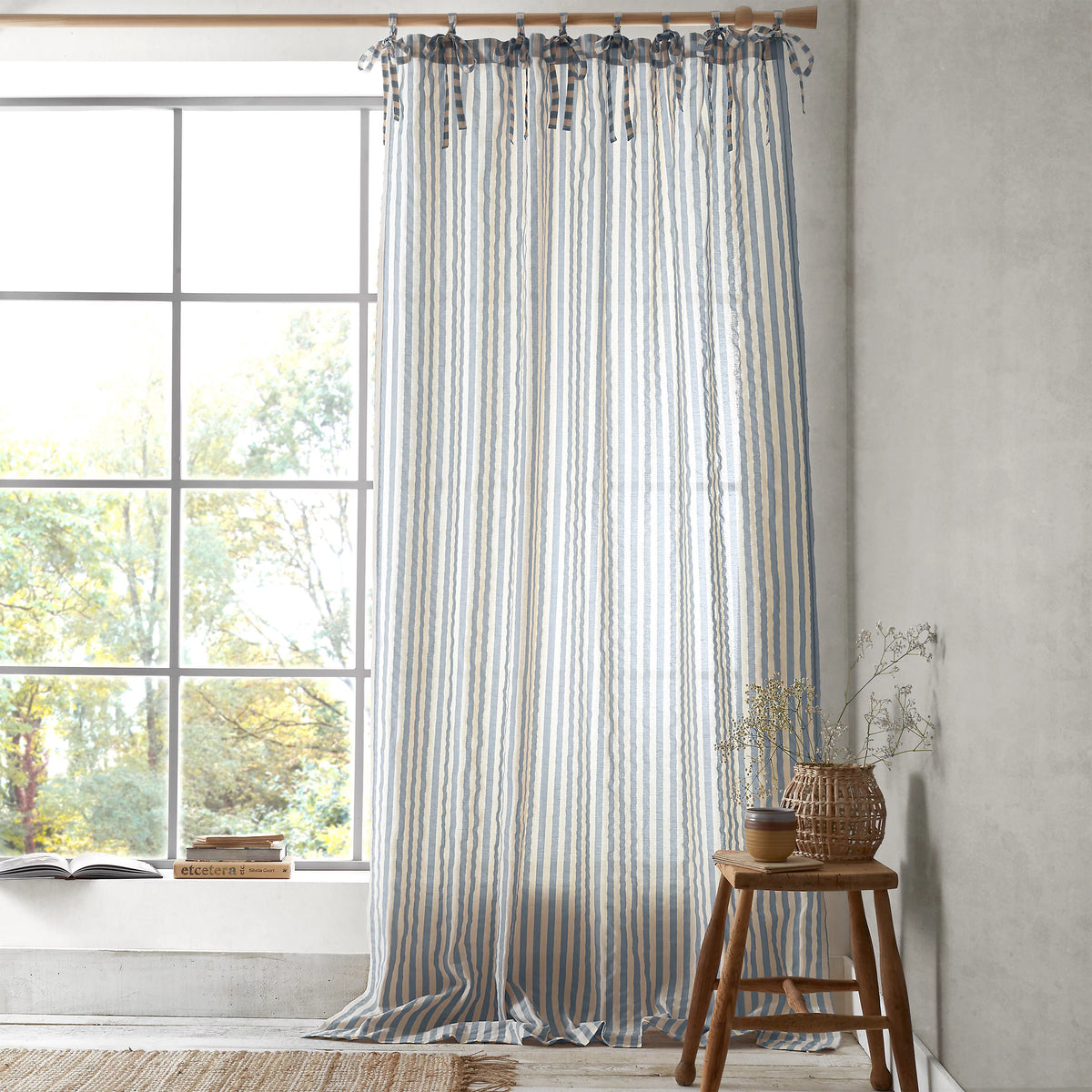 Pineapple Elephant Zanzibar Woven Stripe Voile Curtain Panel in Blue