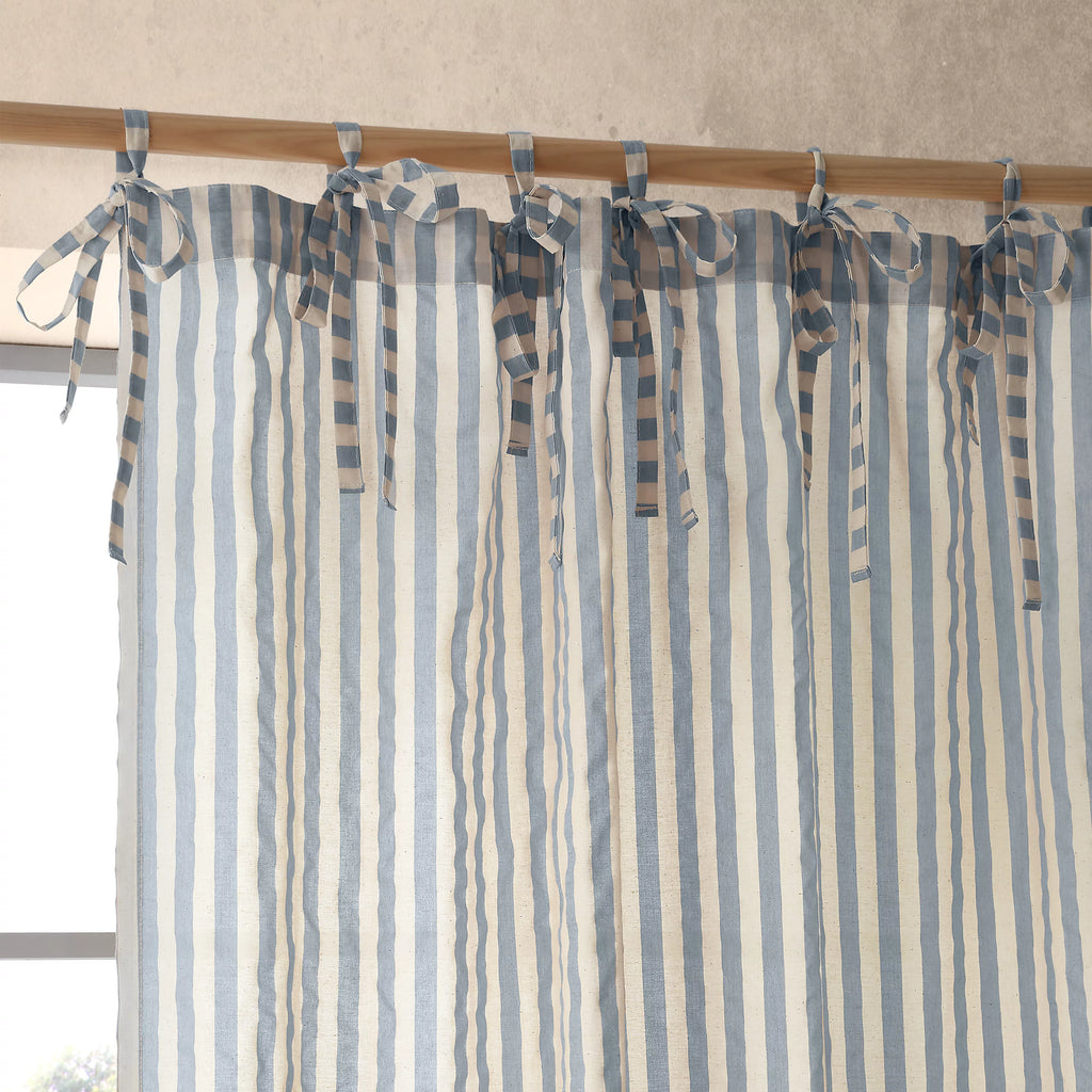 Pineapple Elephant Zanzibar Woven Stripe Voile Curtain Panel in Blue