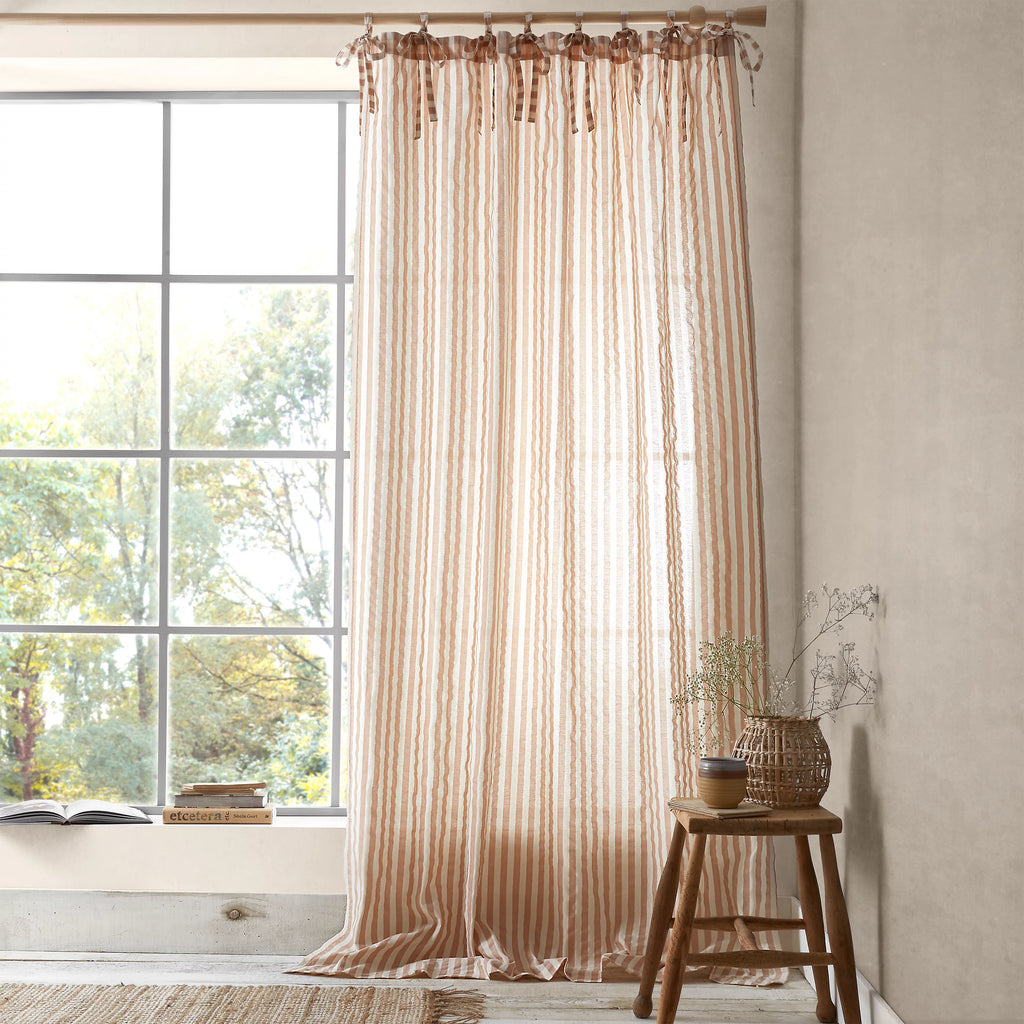 Pineapple Elephant Zanzibar Woven Stripe Voile Curtain Panel in Clay