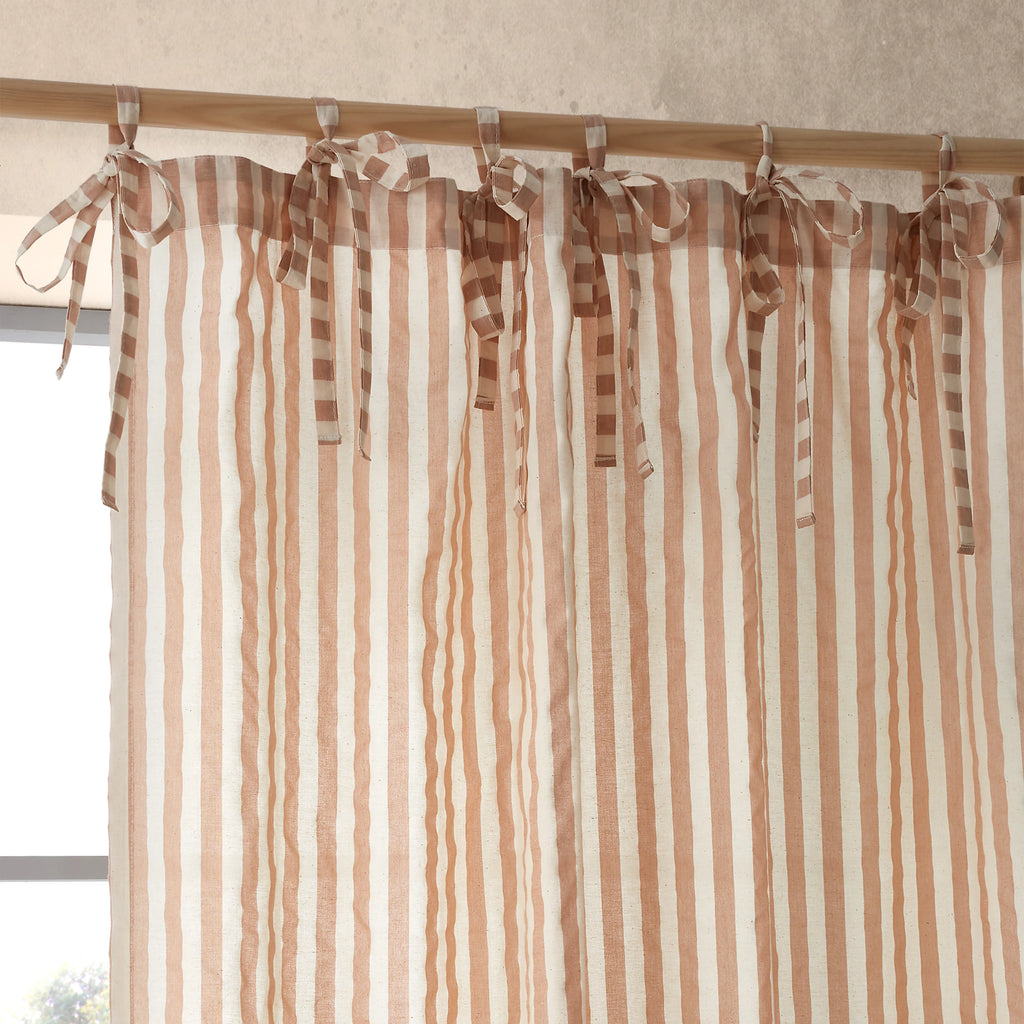 Pineapple Elephant Zanzibar Woven Stripe Voile Curtain Panel in Clay