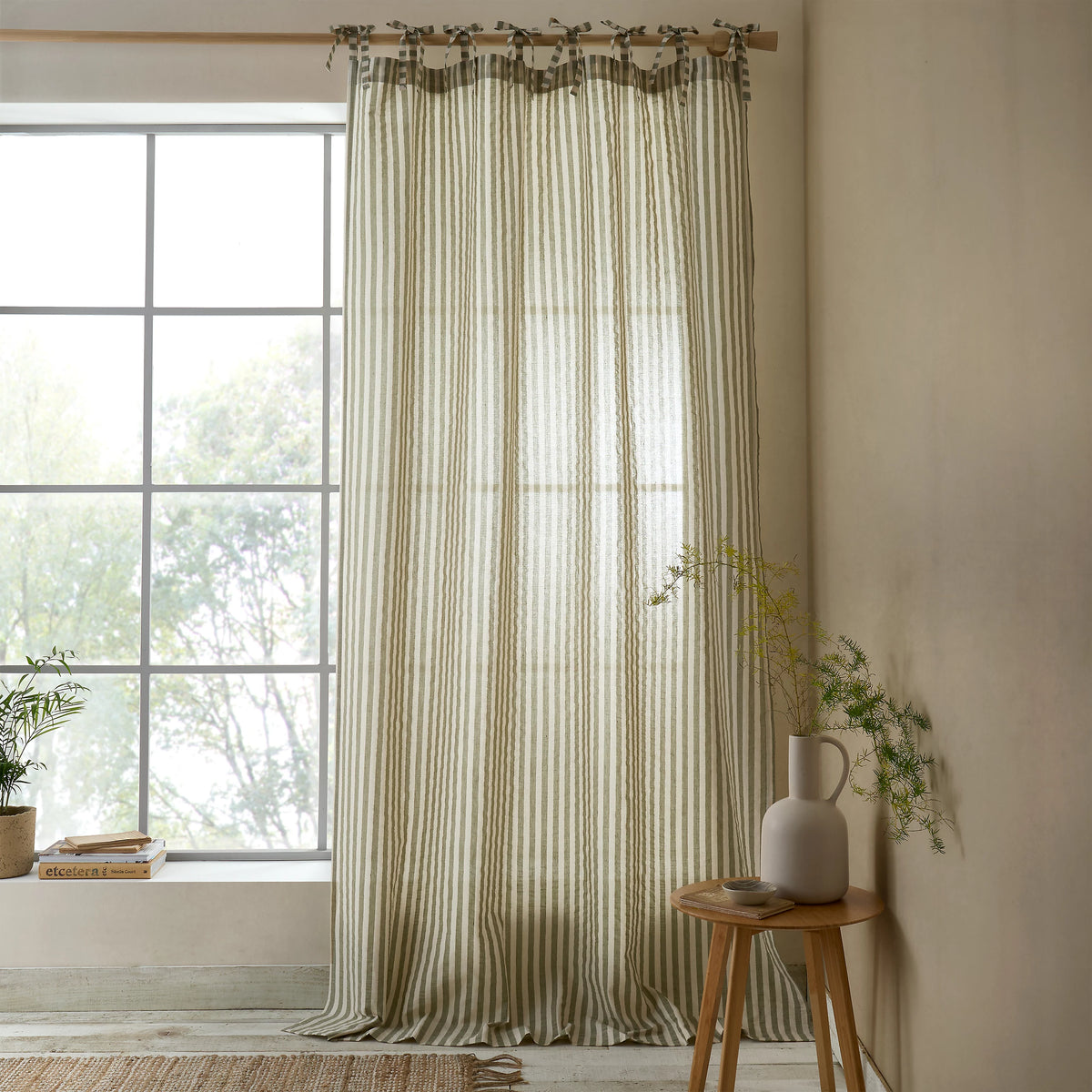 Pineapple Elephant Zanzibar Woven Stripe Voile Curtain Panel in Green