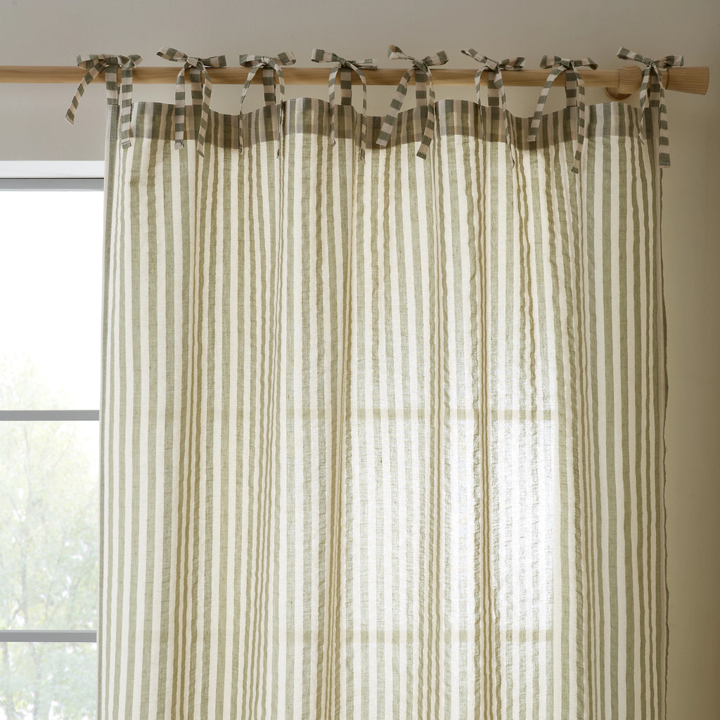Pineapple Elephant Zanzibar Woven Stripe Voile Curtain Panel in Green
