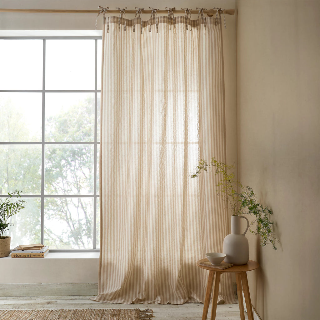 Pineapple Elephant Zanzibar Woven Stripe Voile Curtain Panel in Natural