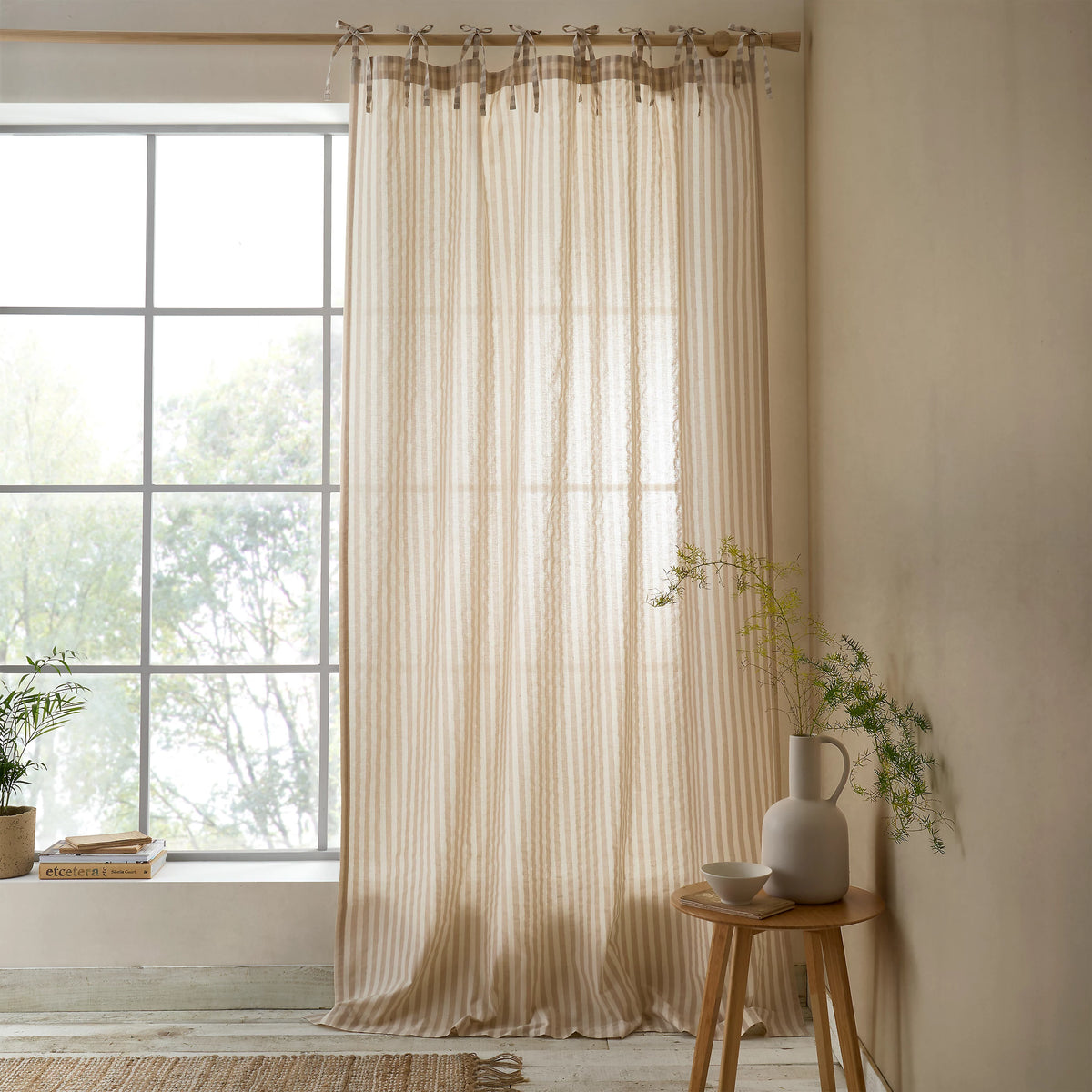 Pineapple Elephant Zanzibar Woven Stripe Voile Curtain Panel in Natural
