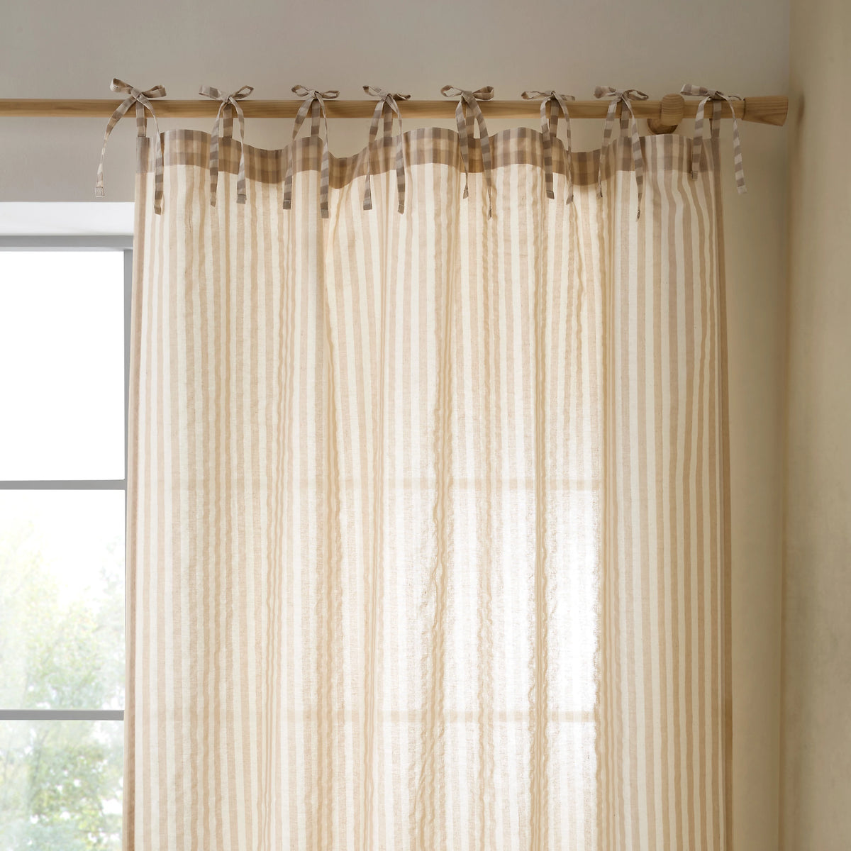 Pineapple Elephant Zanzibar Woven Stripe Voile Curtain Panel in Natural