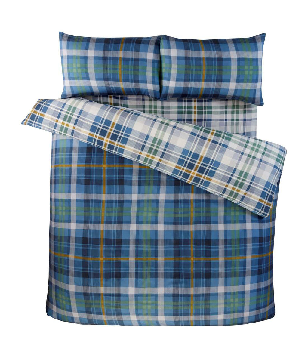 Reverse side of the Regalia Complete blue check duvet cover set showing the lighter plaid design.