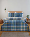 Regalia Complete reversible blue check duvet cover set with matching fitted sheet.