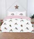 Robin Christmas duvet cover set with holly and red berry design.