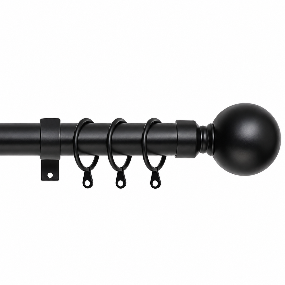 Satin Black Ball extendable brushed satin curtain pole set with black ball finial.