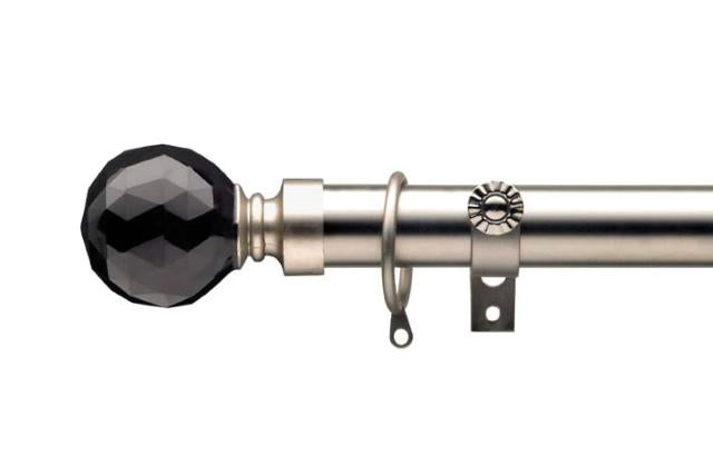 Satin Black Crystal extendable brushed satin curtain pole set with decorative black crystal finial.