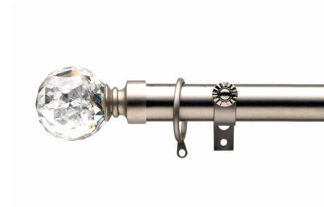 Satin Crystal extendable brushed satin curtain pole set with decorative crystal finial.