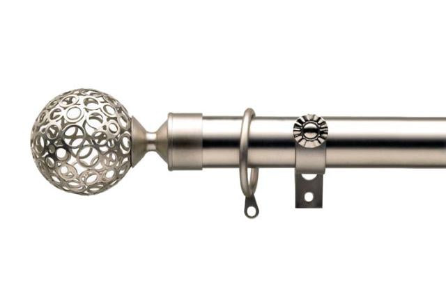 Satin Sphere extendable brushed satin curtain pole set with decorative sphere finial.