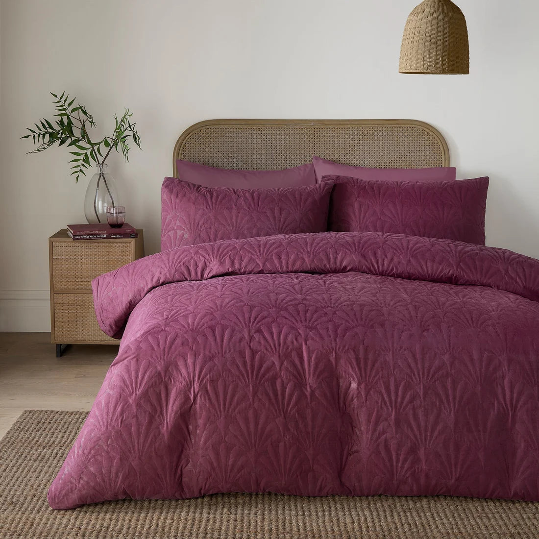 Serene Cavali textured microfibre duvet cover set in berry.