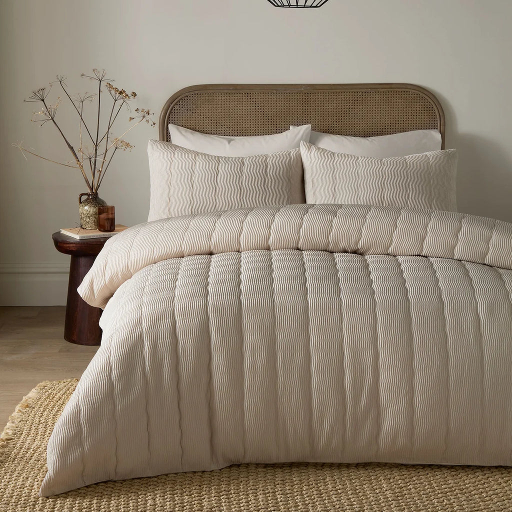 Serene Crinkle Wave textured duvet cover set in natural.