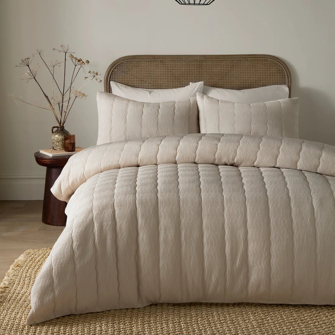 Serene Crinkle Wave textured duvet cover set in natural.