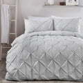 Serene Lara ruched polycotton duvet cover set in silver with an elegant textured design.