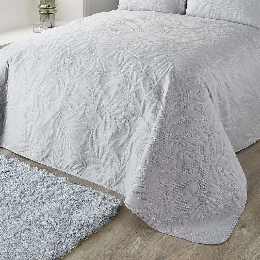 Serene Luana textured floral bedspread in silver measuring 200 x 230cm.