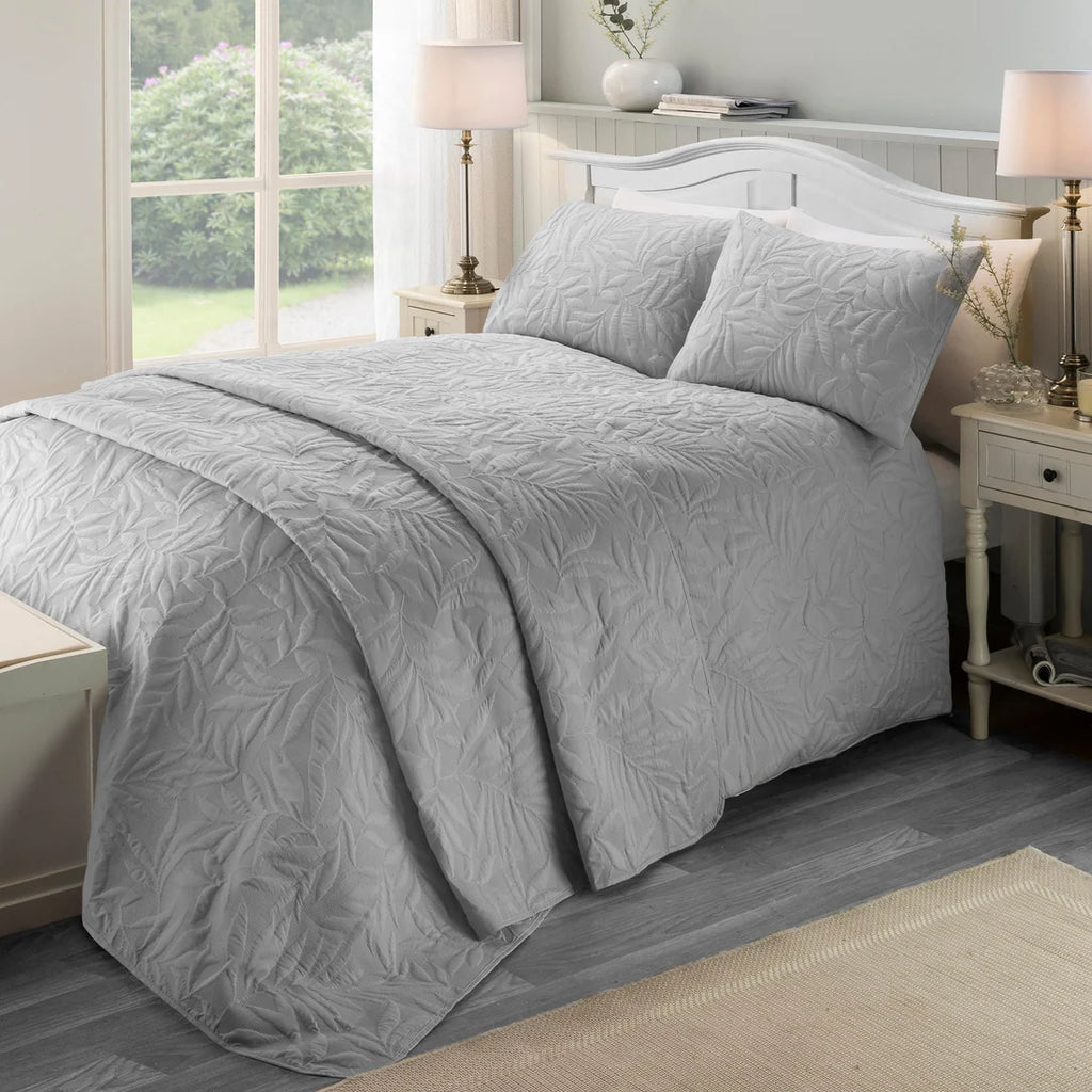 Serene Luana textured floral microfibre duvet cover set in silver.
