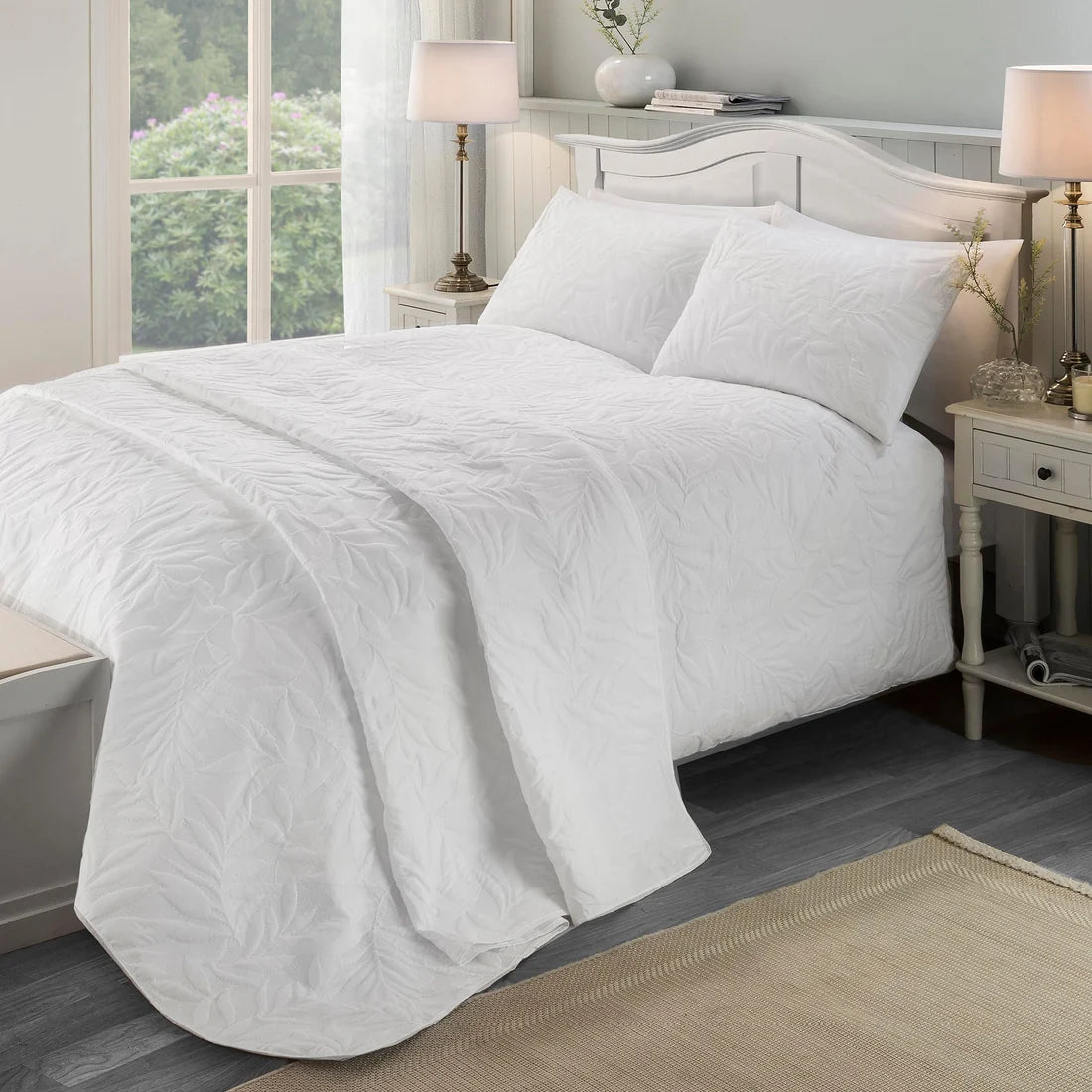 Serene Luana textured floral microfibre duvet cover set in white.