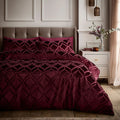 Soiree Belfort velvet ogee duvet cover set in berry.