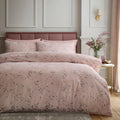 Soiree Metallic Leaf velvet duvet cover set in pink with shimmering metallic leaf detailing.