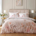 Soiree Mia Floral Blooms 200 thread count cotton duvet cover set in natural.