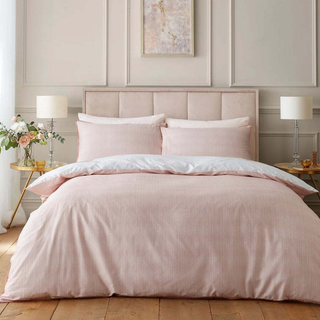 Pinstripe reverse on the Soiree Mia Floral Blooms duvet cover set.